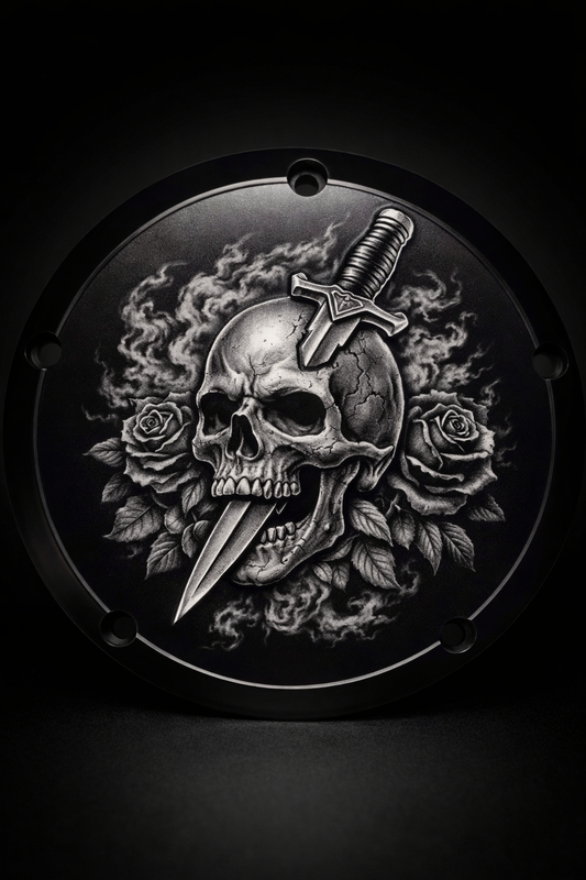 Custom Harley Derby Cover, Personalized Photo Timing Cover, Laser Engraved Black Aluminum, Fits Milwaukee 8 Twin Cam, Biker Gift