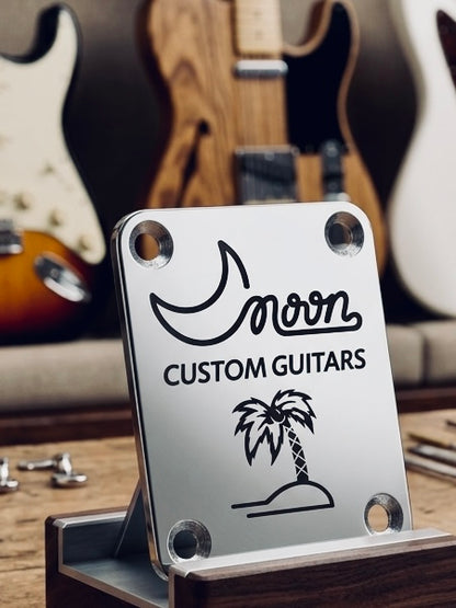 Custom Engraved Guitar Neck Plate | Chrome Steel, 4-Bolt Fender Mount, Laser Etched, Screws Included