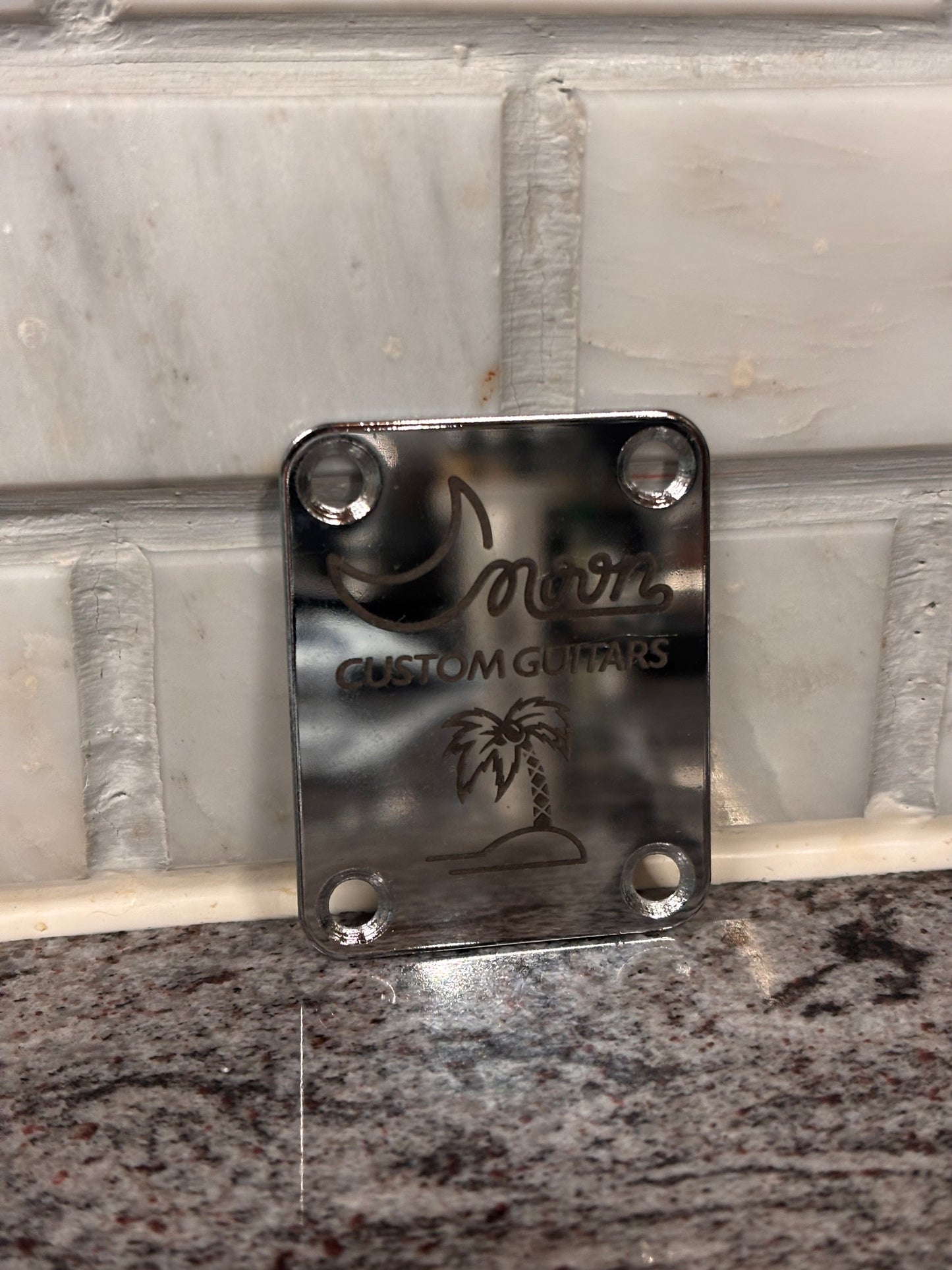 Custom Engraved Guitar Neck Plate | Chrome Steel, 4-Bolt Fender Mount, Laser Etched, Screws Included