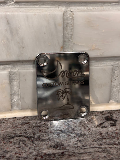 Custom Engraved Guitar Neck Plate | Chrome Steel, 4-Bolt Fender Mount, Laser Etched, Screws Included
