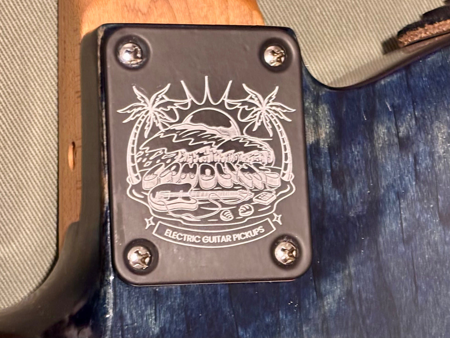 Custom Engraved Guitar Neck Plate | Black Steel, 4-Bolt Fender Mount, Laser Etched, Screws Included