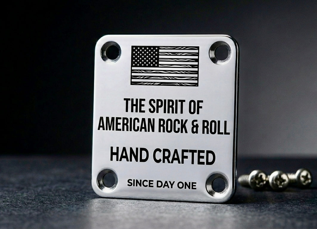 Custom Engraved Guitar Neck Plate | Chrome Steel, 4-Bolt Fender Mount, Laser Etched, Screws Included (Copy)