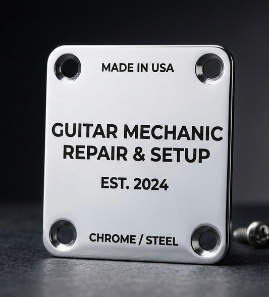 Custom Engraved Guitar Neck Plate | Chrome Steel, 4-Bolt Fender Mount, Laser Etched, Screws Included (Copy)