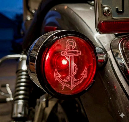 Laser Etched 2” Bullet Smoked Turn Signal Lenses – Harley Davidson & Custom Motorcycles | Hidden Engraving – Lights Up When On