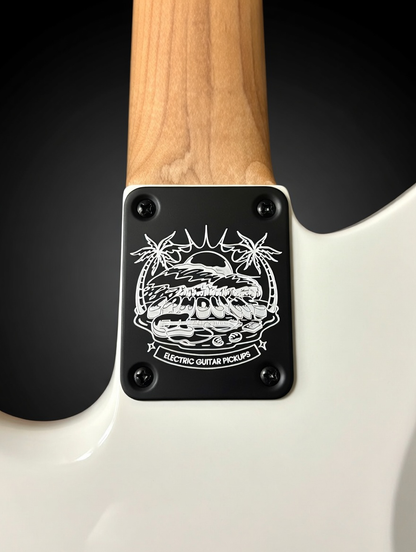 Custom Engraved Guitar Neck Plate | Black Steel, 4-Bolt Fender Mount, Laser Etched, Screws Included