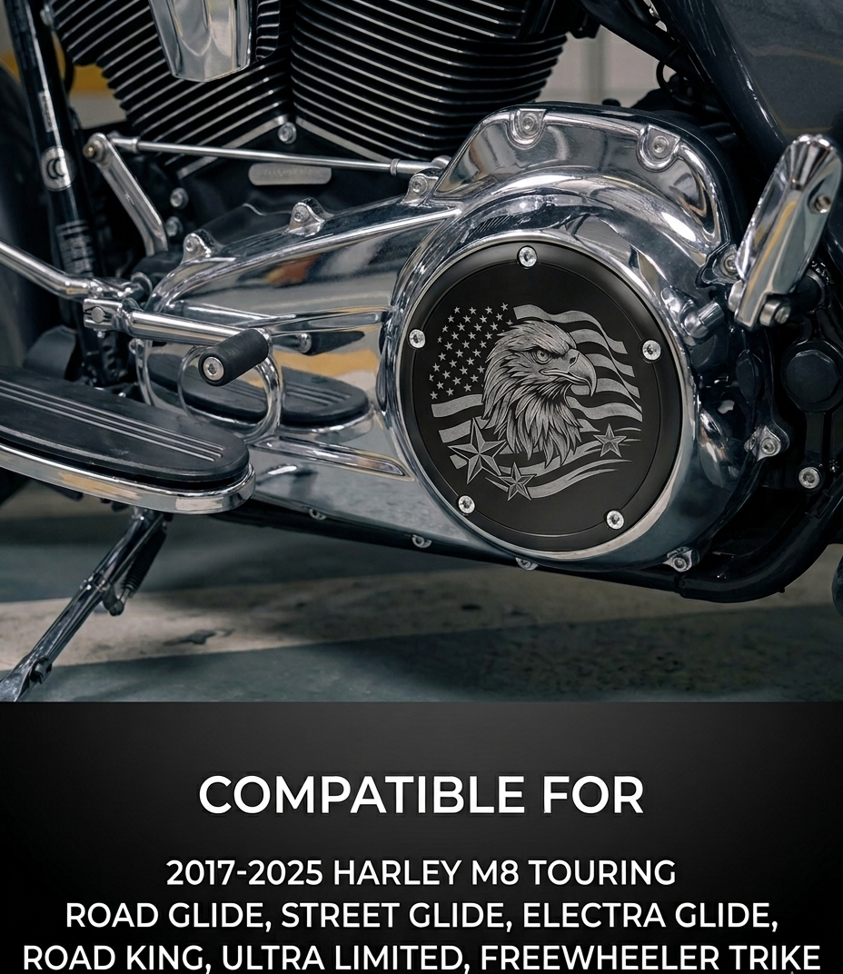 Custom Harley Derby Cover, Personalized Photo Timing Cover, Laser Engraved Black Aluminum, Fits Milwaukee 8 Twin Cam, Biker Gift