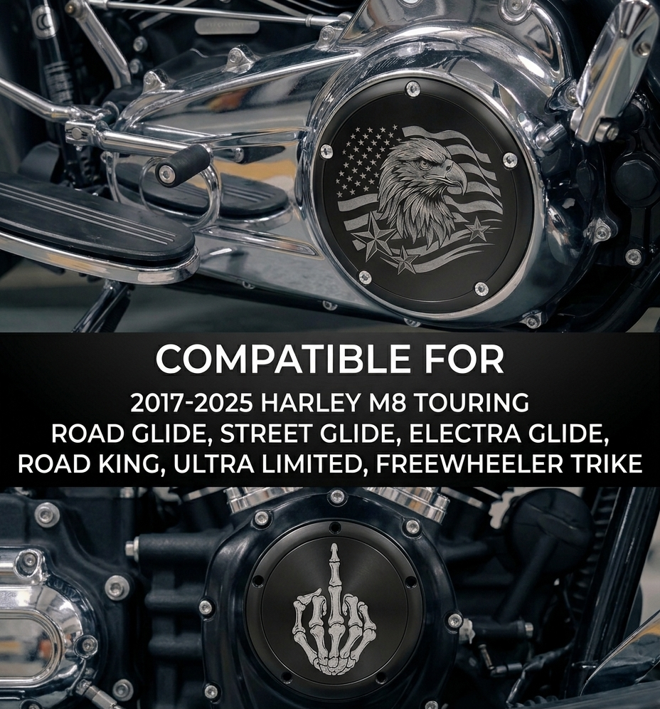 Custom Harley Derby Cover, Personalized Photo Timing Cover, Laser Engraved Black Aluminum, Fits Milwaukee 8 Twin Cam, Biker Gift