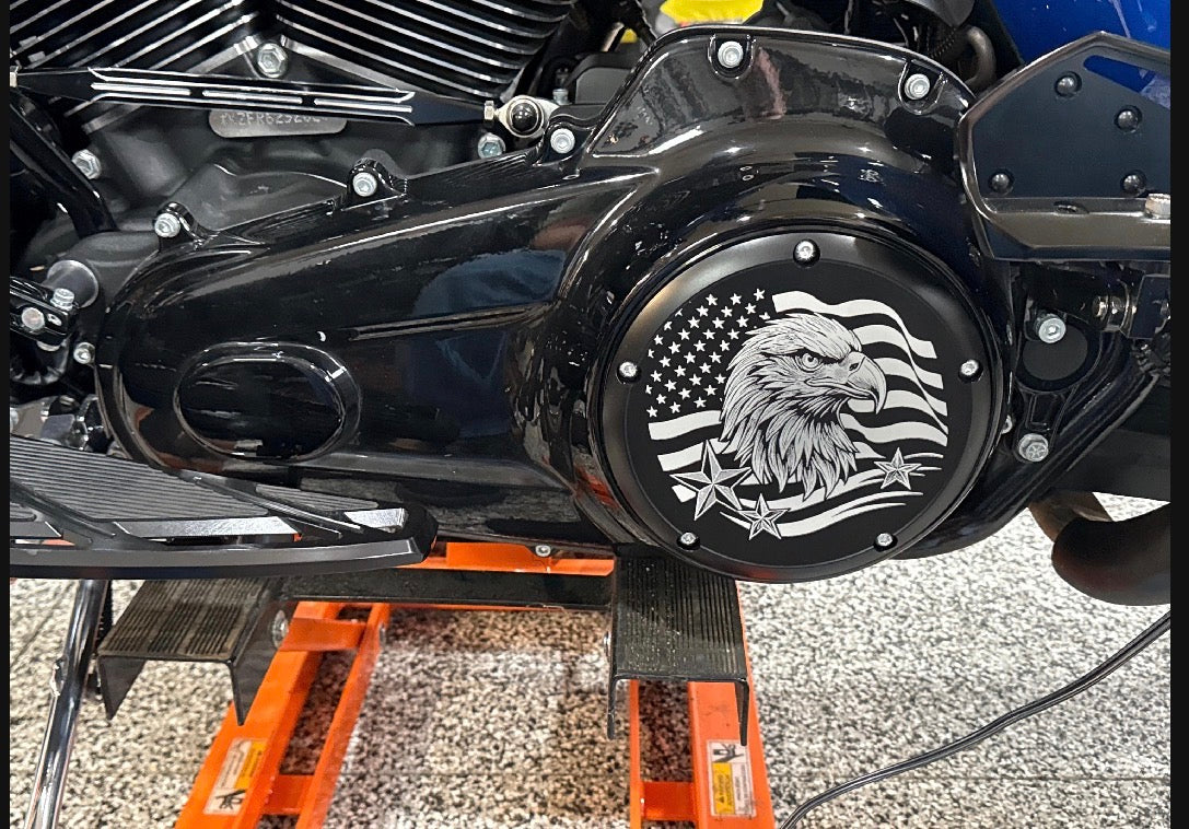 Custom Harley Derby Cover, Personalized Photo Timing Cover, Laser Engraved Black Aluminum, Fits Milwaukee 8 Twin Cam, Biker Gift
