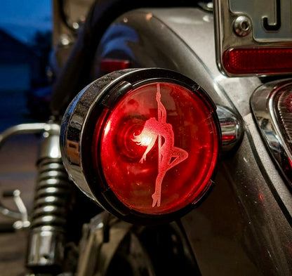 Laser Etched 2” Bullet Smoked Turn Signal Lenses – Harley Davidson & Custom Motorcycles | Hidden Engraving – Lights Up When On