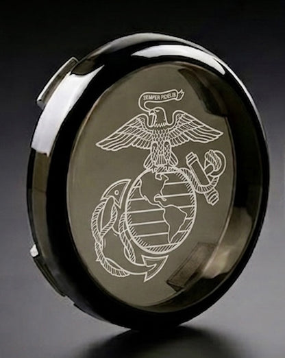 Laser Etched 2” Bullet Smoked Turn Signal Lenses – Harley Davidson & Custom Motorcycles | Hidden Engraving – Lights Up When On