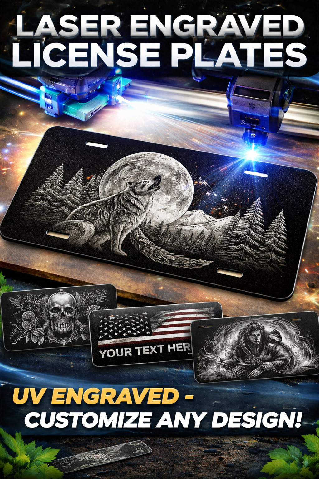 Suggested Custom Laser Engraved Aluminum License Plate – Personalized Car Tag, Black Finish